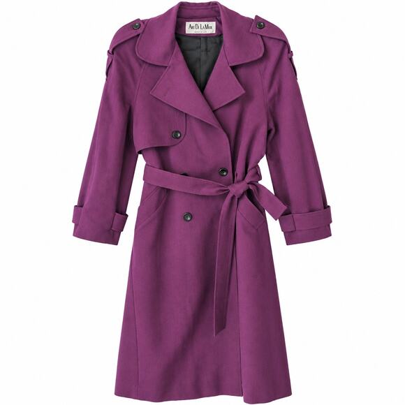 Vintage Jackets & Blazers - Vintage Art De La Mode Purple 100% Wool Trench Coat Belted Made in USA